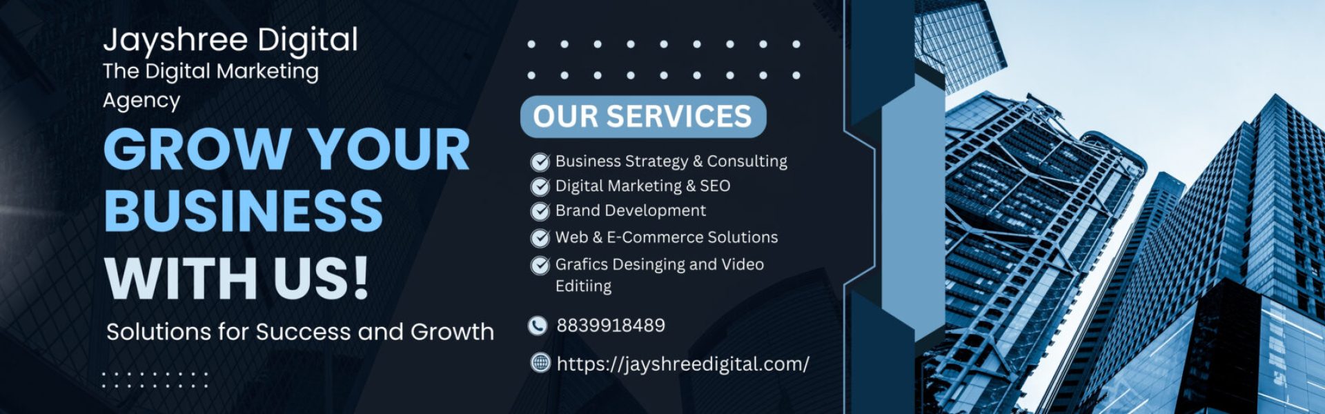 Blue and White Modern Grow Your Business Banner